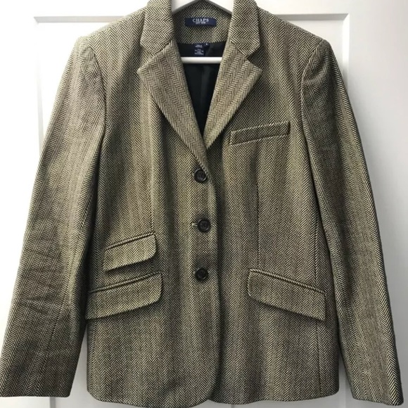 CHAPS Women’s Herringbone Blazer Black/Tan 8 - Picture 2 of 8